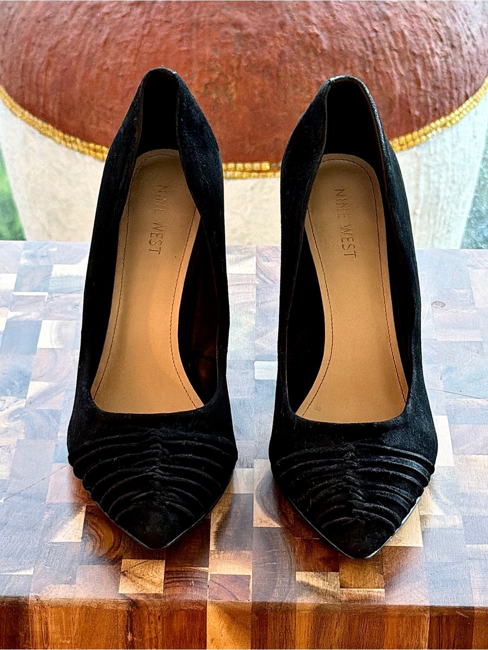 Nine West Black Suede Ruched Pointed-Toe Pumps